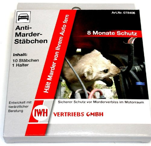 IWH - Anti-Marder-Stäbchen | Marderschutz für Auto Bremsschläuche uvm. | Stäbchen für Marderabwehr mit bis zu 4 Wochen Schutz | Inhalt: 10x Marderabwehr-Stäbchen mit Halterung