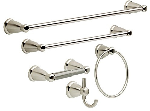 Franklin Brass Kinla KIN5PC-SN - Juego de baño de 5 Piezas de níquel Satinado de 18 y 24 Pulgadas, toalleros, Soporte para Papel higiénico, Anillo, Gancho