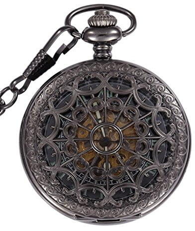 Infinite U Mécanique à Remontage Automatique Lumineux Montre de Poche Mécanique Toile d'Araignée Squelette Creux en Acier Pendentif Collier Bronzé