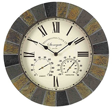 Outside In Stonegate Wall Clock & Thermometer 14 - Slate