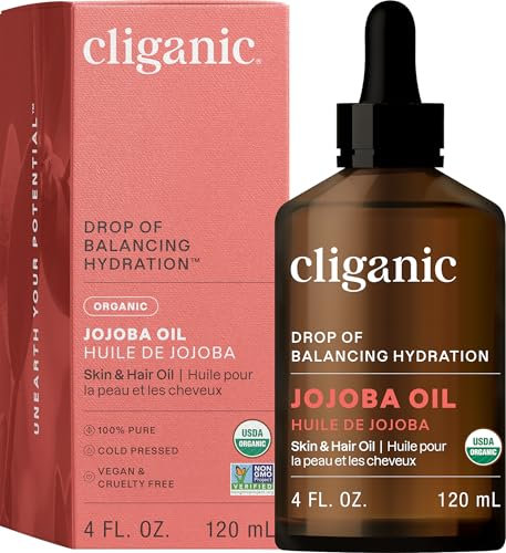 Certified Organic Moisturizing Jojoba Oil 120ml | 100% Pure Natural Cold Pressed Unrefined, Hexane Free Carrier Oil | for Hair Face & Nails | Cliganic 90 Days Warranty