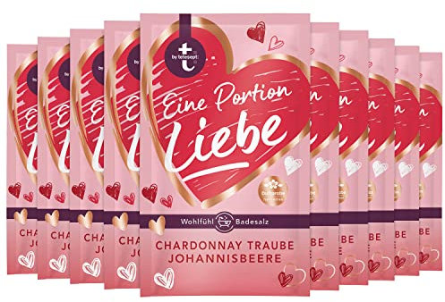 t: by tetesept Badezusatz Eine Portion Liebe - Hauchfeine Puderkristalle mit Chardonnay Traube und Johannisbeere - Verwöhnendes Badesalz - Geschenk für die Sinne - 10er Pack (10 x 60 g)