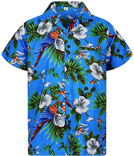 V.H.O. Funkig Hawaii-skjorta, för män, storlek XS–12XL, kortärmad, framficka, Hawaiitryck, körsbär, papegojor, blomma, L