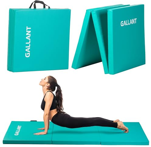 Gallant Foldable Gymnastics Mat - 6ft Long & Tri Folding, 5cm Thick High Density Foam, Non Slip & Easy to Clean - Tumble Exercise Gym Crash Mat For Children, Kids Gymnastics Equipment (Turquoise)