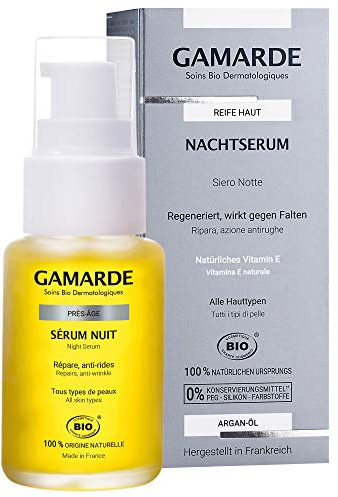GAMARDE Bio-Kosmetik: Nacht-Serum mit Anti-Aging-Effekt für reife Haut I Anti-Falten-Creme mit Vitamin E I Anti-Aging-Creme Männer & Frauen I Vegane Anti-Aging Naturkosmetik I Anti-Aging-Creme I 30 ml