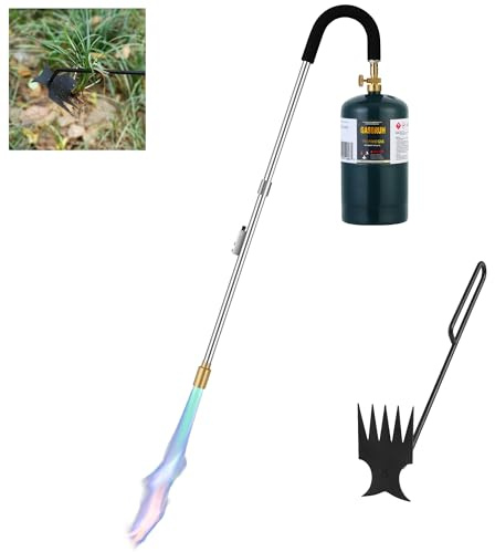 Weed Torch - Bruciatore a propano, braccio lungo 88,9 cm, combustibile da 0,5 kg, serbatoio propano da 2,3 a 18,1 kg, autoaccensione, per tetti, diserbo, avviamento falò (serbatoio non incluso)
