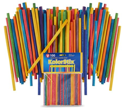 Hygloss Products Colored Craft Sticks – Vibrant Round Wood Craft Sticks – 4 Inches, 100 Mixed Colors (73310)