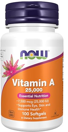 NOW Supplements, Vitamin A (Fish Liver Oil) 25,000 IU, Essential Nutrition, 100 Softgels