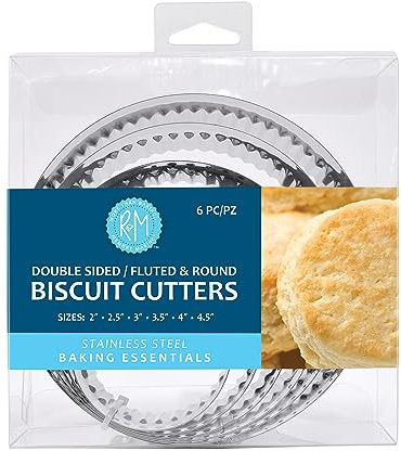 R & M International 1749 R&M Stainless Steel Double Sided Plain and Fluted Biscuit Cutter Set-6 Sizes, Metallic