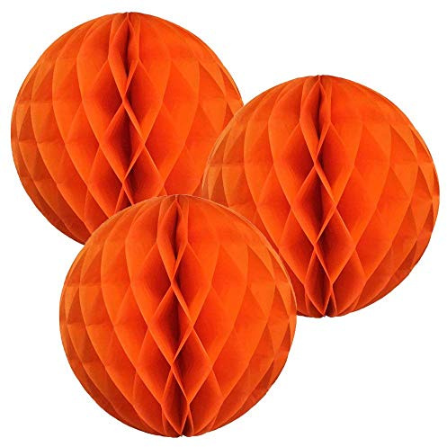 10(25CM) Paper Honeycomb Balls (Pack of 3) Several Colours Available (Orange)