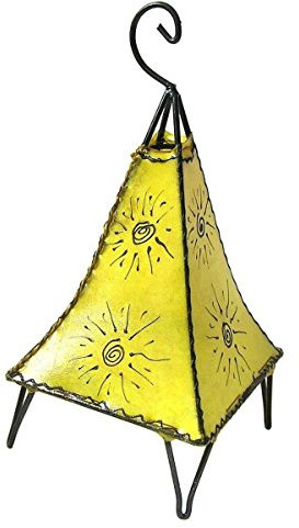 Simandra Orientalische Lampe Stehlampe marokkanische Hennalampe Lederlampe Tischleuchte Stehleuchte Orient Pyramide Sonne 40 cm Color Gelb