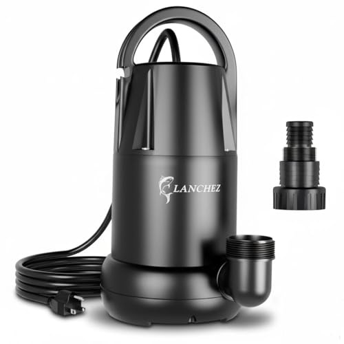 LANCHEZ Sump Pump 1 HP 4700 GPH Submersible Water Pump Thermoplastic Portable Utility Pump High Flow Water Removal for Swimming Pool Garden Pond Basement Window Wells with 25FT Long Power Cord