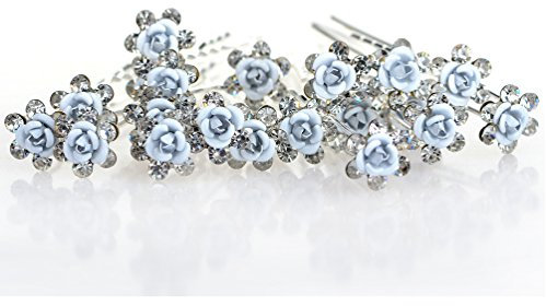 Miya® 10er Set wunderschöne Blaue Rose Haarnadeln Haarpin Haarspiralen Curlies aus Perlen Strass, Braut Hochzeit Jugendweihe Haarschmuck