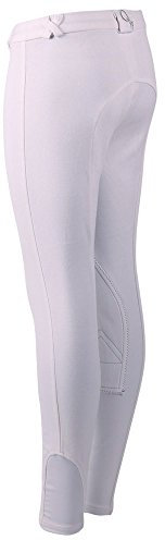 QHP Modische Reithose Junior Kinderreithose Stoff-Kniebesatz weiß Gr. 140