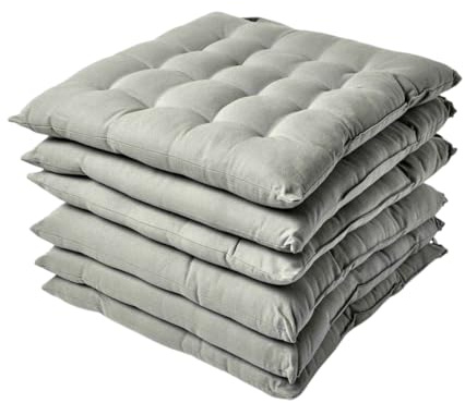 Homescapes 6er Set Stuhlkissen 40x40 cm grau – Sitzkissen Outdoor/Indoor mit Baumwollbezug, Sitzpolster waschbar und Oeko-TEX-Zertifiziert für Esszimmer-, Küchen- & Gartenstühle