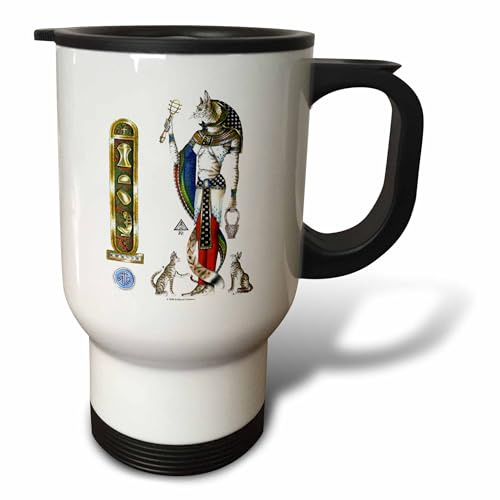 3dRose Bast Egyptian Cat Goddess Pagan Art on white background 14oz Stainless Steel Travel Mug