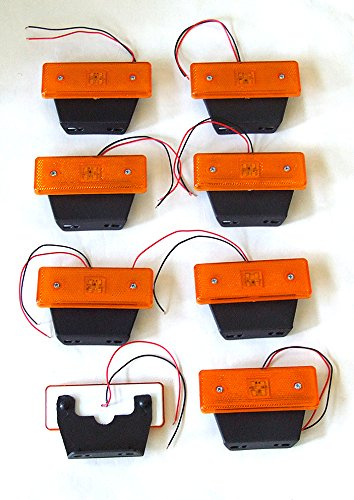 8 pcs LED 12V Amber Yellow Orange Side Marker Indicator Lights with Bracket For Truck HGV Trailer Lorry Bus Cab Van