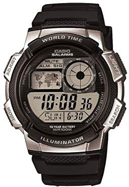 Casio Orologio Quarzo Uomo, misura cassa 43.00mm con quadrante LCD Digitale e cinturino Nero in Rubber Strap AE-1000W-1A2VEF