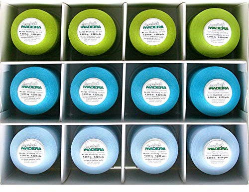 MADEIRA Overlock Garnbox sortiert - grün/türkis/hellblau/ 3x 1000 m/ 9x 1200 m, 8990/9892/9320 - (grün, türkis, hellblau), 9201 no.2