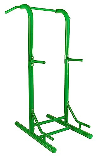 Stamina Pull Up Bar Tower & Dip Station, Free Standing Outdoor Home Gym Equipment, Green - Adjustable and Portable Workout Stand for Calisthenics Body Weight Training