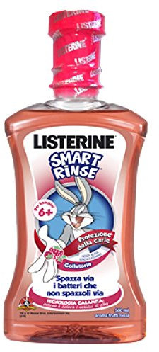 LISTERINE Smart Rinse Kids, Collutorio bambini 0% alcol ai Frutti Rossi, Collutorio senza alcool con formula al 95% di origine naturale protegge i denti contro le carie, per i bambini 6+, 500 ml