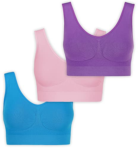 UnsichtBra bystare dam behå utan buegel | 3-pack välfött bystskor toppar | utan byglar mjuk BH | sömn stilla sport bralette rosa, blå, lila