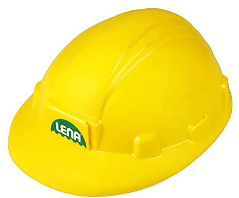 Lena 69841 – byggarbetsplatshjälm ca. 24 cm, byggnadsarbetare barnhjälm justerbar i storlek, bygghjälm för små byggare, rollspel och karneval, kostym tillbehör, hjälm för barn från 2 år, gul
