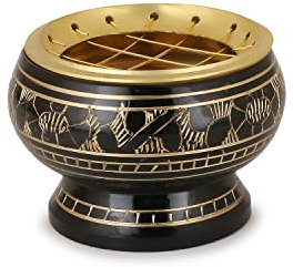 Zap Impex® Cuenco Trasero con decoración Tallada Muy Bonito y versátil Quemador de Incienso de latón, Aprox. 5 x 5,5 cm