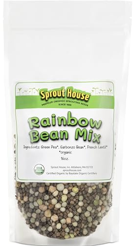 The Sprout House Certified Organic Sprouting Seeds Rainbow Bean Mix Garbanzo, Lentil, Green Pea, 1 lb