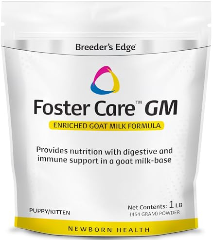 Breeder’s Edge Foster Care GM Enriched Goat Milk Formula for Kittens, Puppies, Cats & Dogs – Easy-to-Digest, Nutritionally Balanced Powdered Milk Replacer, Supports Healthy Growth & Development – 1lb