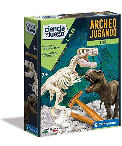 Clementoni, Arqueojugando T-Rex fosforescente, Juego científico para excavar y Montar Dinosaurios a Partir de 7 años, Juguete en español (55032)