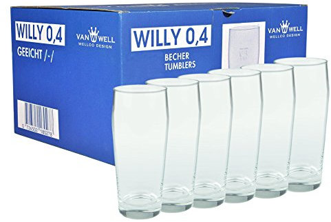 Van Well Willibecher 0,4l 6er Set - Premium Biergläser 0,4 Liter - Robustes Bierglas, Spülmaschinengeeignet, Geeicht - Pint Gläser in Gastronomiequalität - Trinkglas 400 ml für Gastronmie und Zuhause