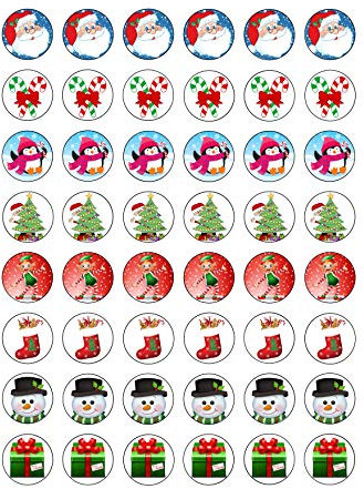 48 mignon clipart Style de Noël en papier comestible rond pour décoration de gâteau – Idéal pour les enfants