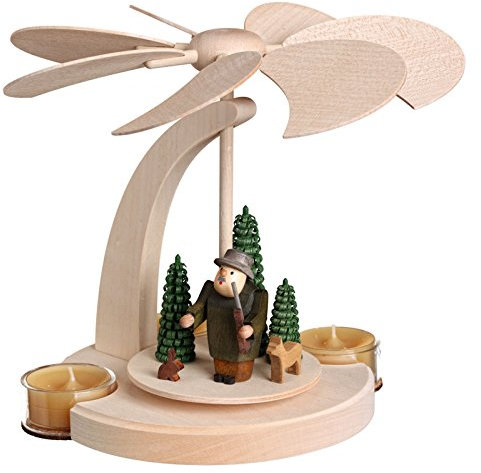 Pirámide de Navidad arco piramidal con motivos del bosque, un piso, 18 cm. de alto, natural, original de los Montes Metálicos (Erzgebirge) arte popular de la ciudad de Seiffen SV 16252