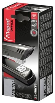 Maped - Grapadora de Oficina - Advanced Metal Half Strip - Función de Punteado y Claveteado - Grapas 24/6 y 26/6 - Profundidad de Grapado de 52 mm - Acabado Metálico Oscuro