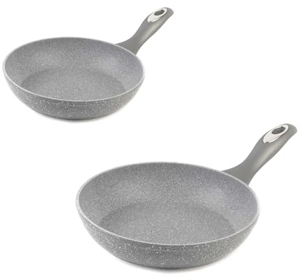 Salter Marblestone 20/28cm Frying Pan Set - Non-Stick Omelette Pans, Egg, Healthier Cooking, Sauté Fry Pan, Little to No Oil, Induction Compatible, Easy to Clean, Durable Forged Aluminium, Grey