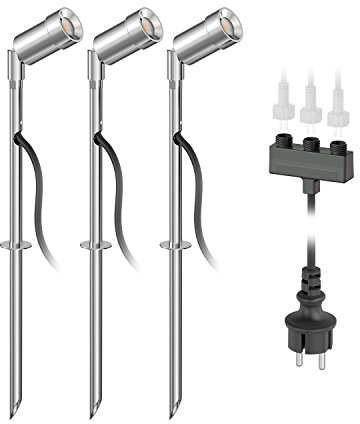 ledscom.de LED Gartenstrahler Spico mit Erdspieß für außen IP44 je 125lm kalt-weiß 3er Set