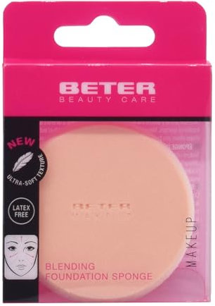 Beter - Esponja Maquillaje Reutilizable sin Látex, Textura Ultrasuave para Acabado Natural y Uniforme, Con Funda