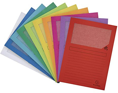 Exacompta 50000E 50er Pack Fenstermappen Super PEFC zertifiziert Karton 120g/m² praktisch und robust für DIN A4 farbig sortiert Dokumentenmappe Einschlagmappe