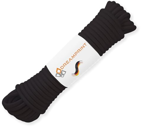 Dreamprint Expanderrep 20 m Svart och 4 mm Ø - Mångsidigt elastiskt rep för inomhus- och utomhusbruk - Flexibelt för lastfäste, skydd, camping och utomhusaktiviteter