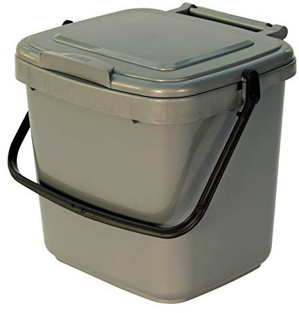 Kitchen Compost Caddy - Silver Grey - for Food Waste Recycling (7 Litre) - 7L Plastic Composting Bin