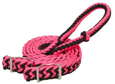 Weaver Leather Braided Nylon Barrel Rein , Pink/Black , 8'
