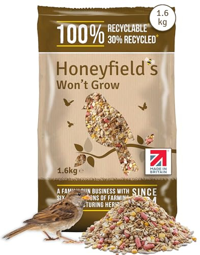 Honeyfield’s - No Grow Bird Food for Outside Birds, Wild Bird Food with Kibbled Sunflower Hearts and Kibbled Peanuts, Ideal for Ground Feeding and Tables (1.6kg)