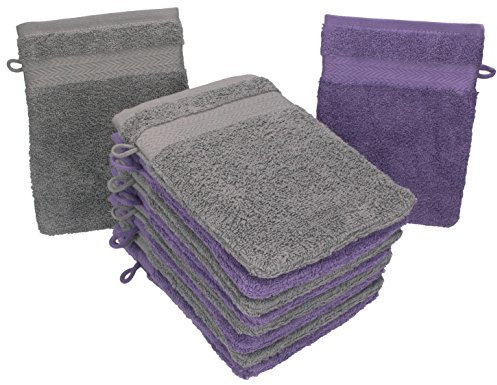 Betz 10 Stück Waschhandschuhe Premium 100% Baumwolle Waschlappen Set 16x21 cm Farbe lila und anthrazit