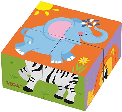 Viga 50836 - Würfelpuzzle, Wildtiere