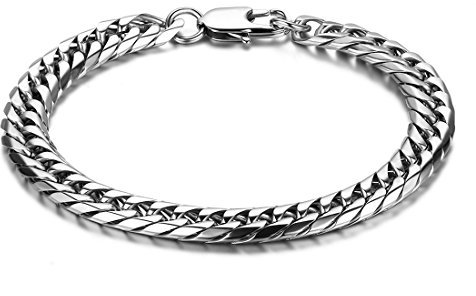 JewelryWe Schmuck Poliert Herren Armband, Edelstahl Panzerkette Armkette Partnerarmband Armreif, Farbe Silber, 23cm Breite 8mm, mit Geschenk Tüte