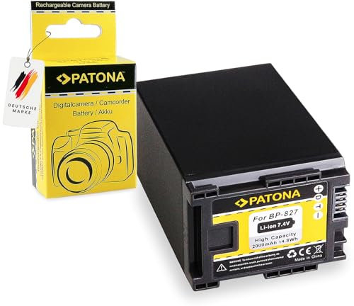 PATONA BP-827 Akku 2000mAh Ersatzakku kompatibel mit Canon Camcorder FS11 FS21 FS22 HF10 HF20 HF100 HG20 XA10 Legria FS200 FS306 FS406 GX10 HF G10 G40 G50 M30 M40 M400 S10 S100 BP827 BP 827