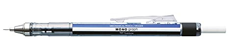 Tombow MONO graph Druckbleistift 0,5 mm, blau/weiß/schwarz, HB, präzises Zeichnen mit 4-mm-Spitze, Schüttel-Mechanismus, inkl. nachfüllbarer Radierer [SH-MG]