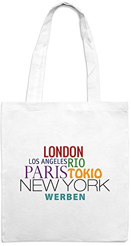 Jutebeutel mit Stadtnamen Werben - Motiv Famous Cities in The World - Farbe weiß - Stoffbeutel, Jutesack, Hipster, Beutel