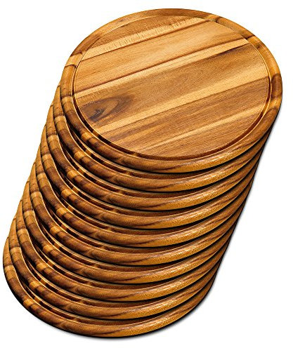 10er SET KESPER 28444 Fleischteller Ø 30 cm aus FSC®-zertifiziertem Akazienholz/Holzteller/Pizzateller/Schneidebrett